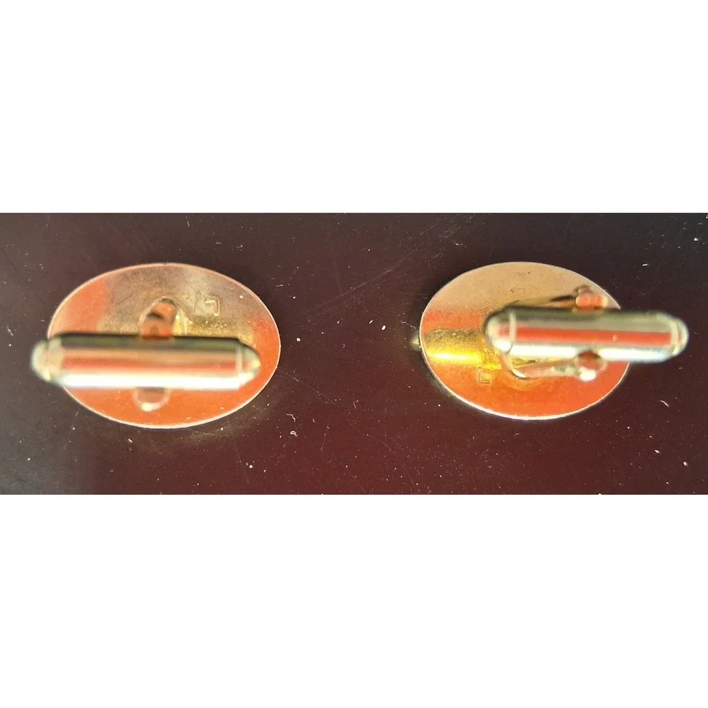 Vintage Gold Tone Oval Textured Rhinestone Mid Century Toggle Back Cufflinks Men